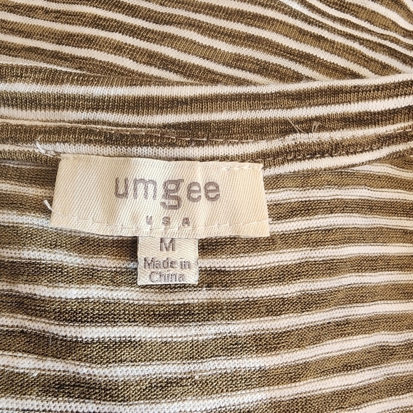 Umgee Knit Dress Medium Green White Stripes Floral Embroidery Bohemian - Picture 5 of 6